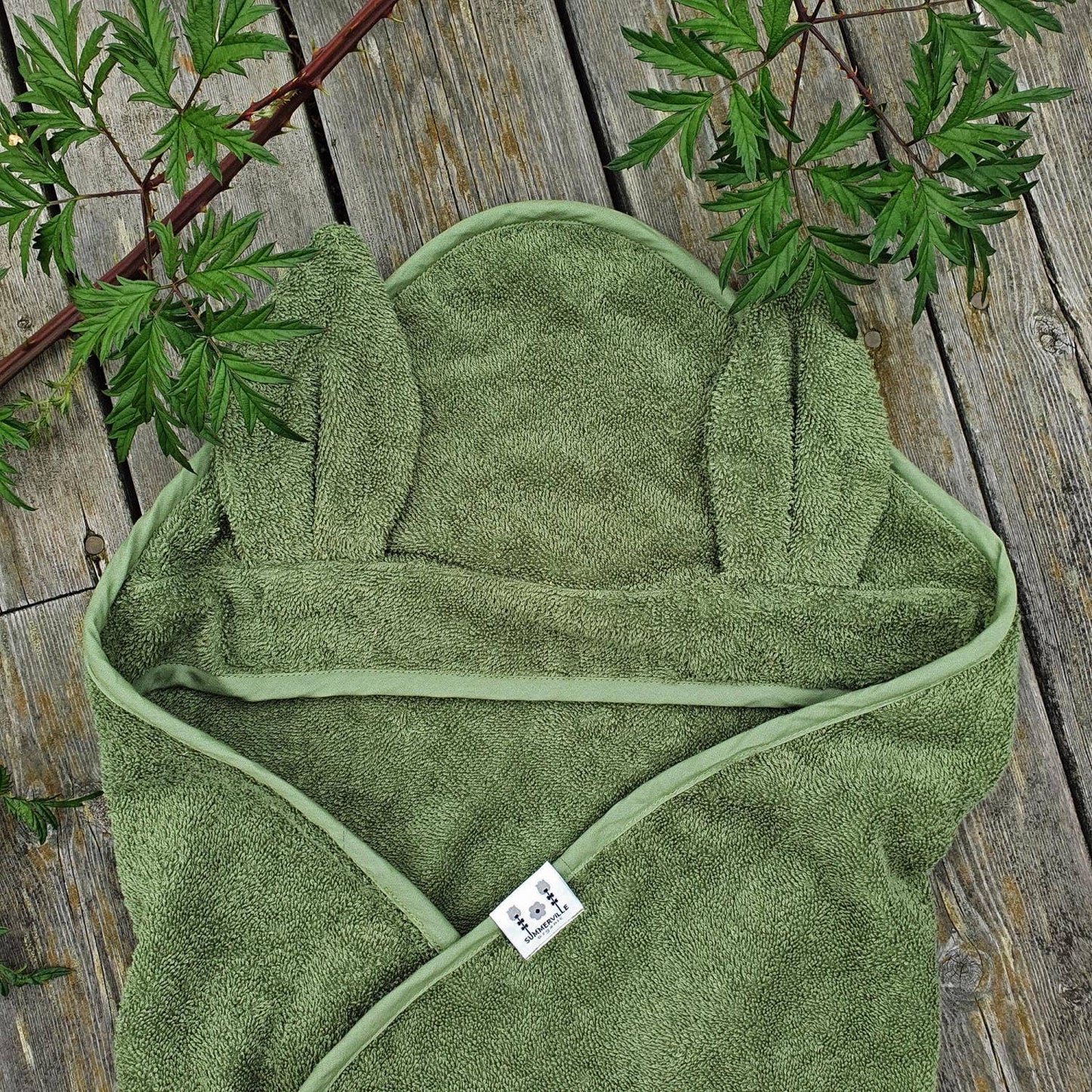 Økologisk babyhåndklæde med hætte Kanin Grøn
