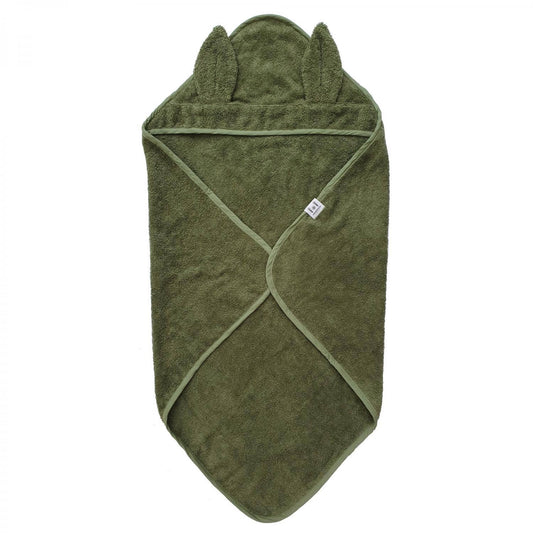 Økologisk babyhåndklæde med hætte Kanin Grøn